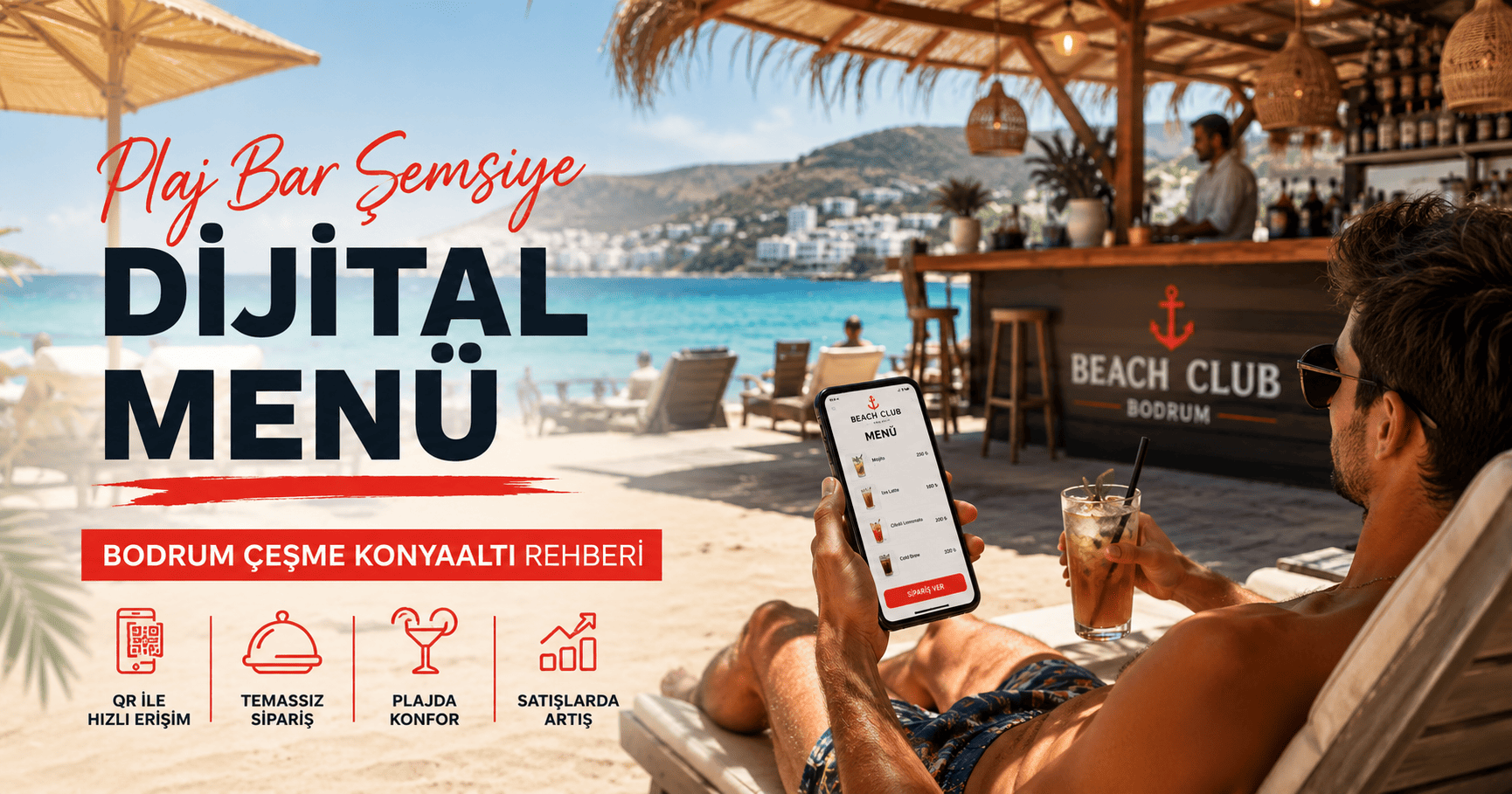 Plaj Bar ve Şemsiye Servisi Dijital Menü Rehberi: Bodrum, Çeşme, Antalya Konyaaltı Beach Club Operasyonu